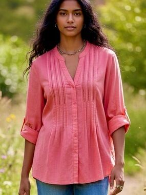 Style & Co. Pink Embellished Button-Front Tunic with beading. -Size 18